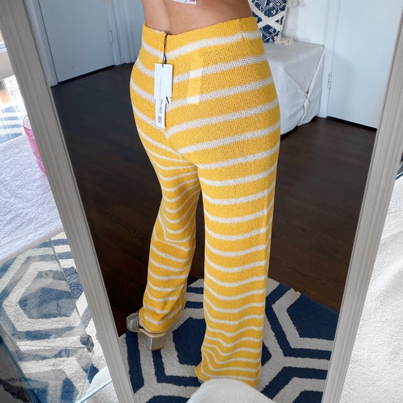 ☀️ ZARA TALL BOHO YELLOW WHITE STRIPE SHEER HIGH WAIST WIDE LEG PANTS! - Picture 5 of 16